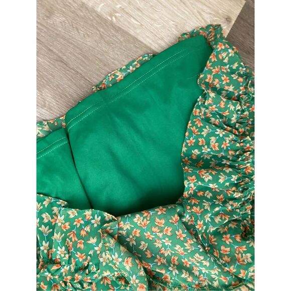 She + Sky NWT Green Floral Ruffle Dress Empire Waist Size Large - Picture 10 of 13